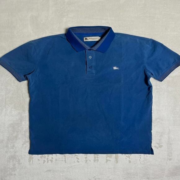 VTG Burberry London Sport Polo Men's M Fit Blue Smooth Stretch Cotton Lycra Luxe - Picture 1 of 9